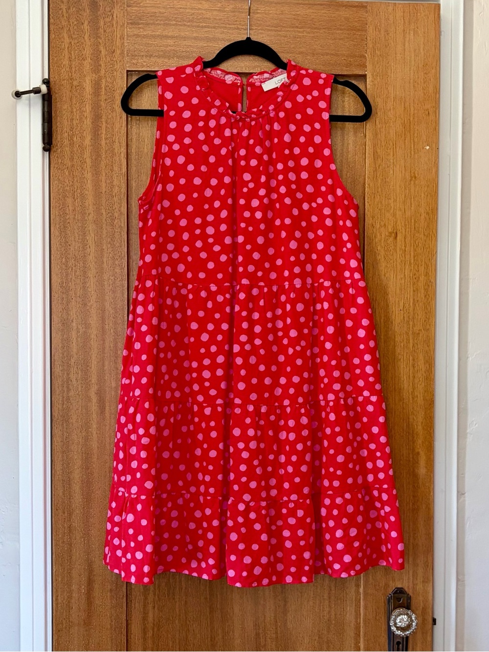 LOFT Red Dress with Pink Polka Dots